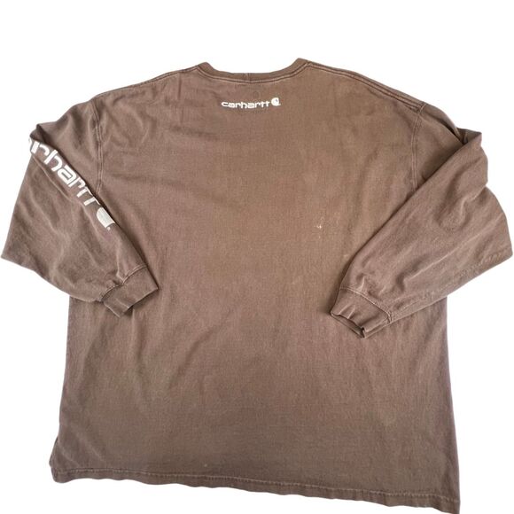 Carhartt Shirt 4X Washed Brown Workwear Streetwear Rugged Urban Long Sleeve Tee - Picture 2 of 15